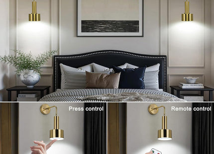 Lightsjoy 2x Rechargeable Wall Lights RGB Dimmable with Remote – Gold Finish