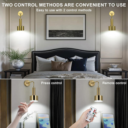Lightsjoy 2x Rechargeable Wall Lights RGB Dimmable with Remote – Gold Finish