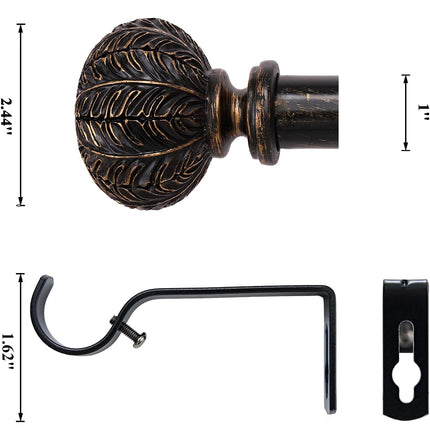 Extendable Black Curtain Pole 77-210cm, 1'' Dia, Diamond Ball Finials, 30-84 inch