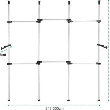 Telescopic Clothes Rack Heavy Duty Adjustable Rail with Hooks 8–10.8 ft