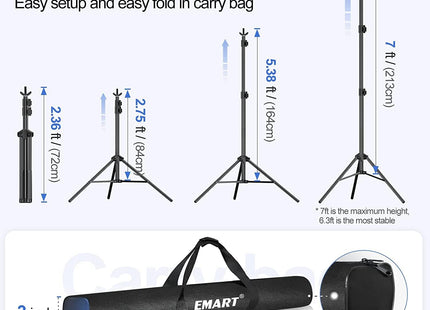 EMART 2x3m Backdrop Stand Kit with Clamps, Sandbags & Carry Bag – Black
