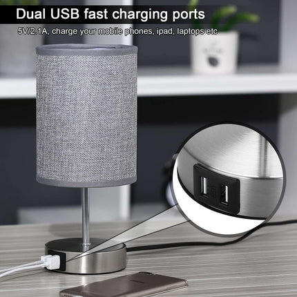 Lightess 2x Touch Bedside Lamps Grey, USB, Dimmable, E14 Bulbs Included