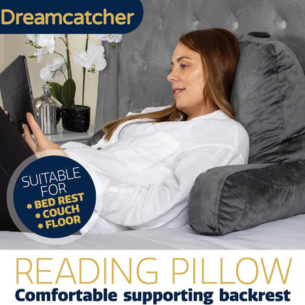 Grey Reading Pillow Memory Foam Cushion with Backrest Arm Support Dreamcatcher