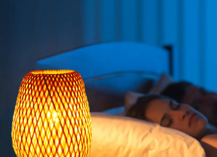 Schindora Boho Bamboo Table Lamp – Handmade Wicker Bedside Light