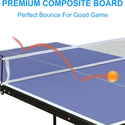 REXOUS Midsize Folding Ping Pong Table Game Set 2 Paddles 3 Balls, Net 30''x54''
