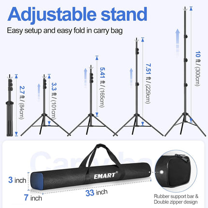 Backdrop Stand 3x3m Photo Studio Support Kit Black With 8 Clamps EMART