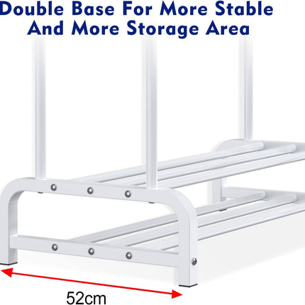 LOEFME 2-Tier Clothes Rail – Double Metal Garment Rack, White