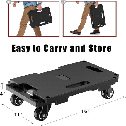 SOLEJAZZ Connectable Mobile Dolly 440LBS Heavy Duty Trolley, 4-Pack, Black