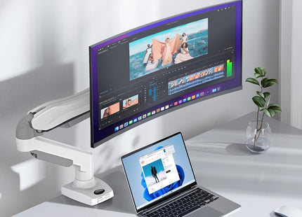 Single Monitor Arm 13 to 32 Inch Adjustable White Desk Mount VESA HUANUO