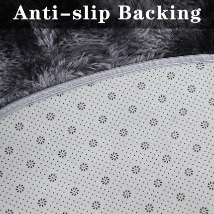 Grey Round Shag Rug 120cm Fluffy Faux Fur Soft Carpet Dark Grey ConCusT