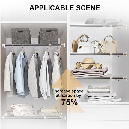 Tension Shelf Expandable Rod Closet System 5 Bar Clothes Rack 50-80cm Hershii