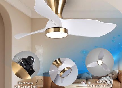 Reiga 91cm Flush Mount DC Ceiling Fan with Dimmable Light & Remote, Modern Style