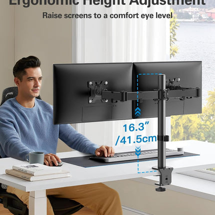 HUANUO Dual Monitor Stand 14–32", Desk Mount Arm, VESA 75/100