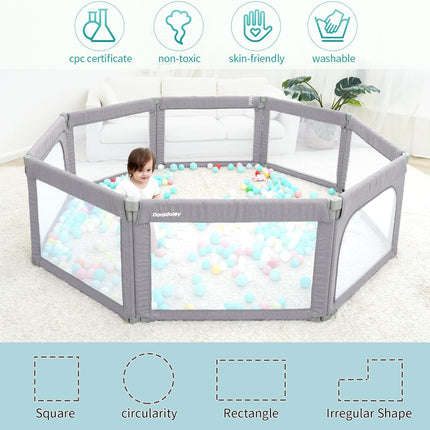 Baby Playpen 180x200cm, Foldable Safety Gate, Adjustable Indoor Play Yard