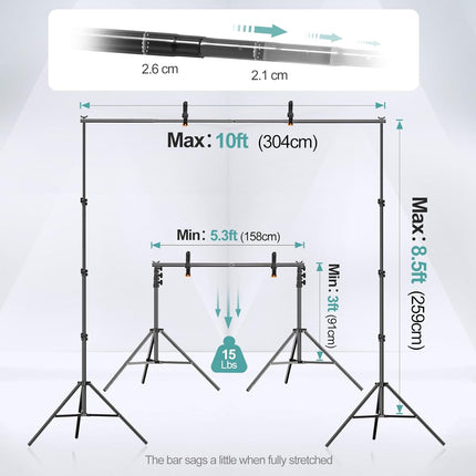 EMART 2.6x3m Backdrop Stand Kit – Adjustable Photo/Video Background Support