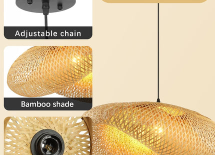 Schindora Bamboo Pendant Light – 40cm Woven Lampshade, E27 Ceiling Fit