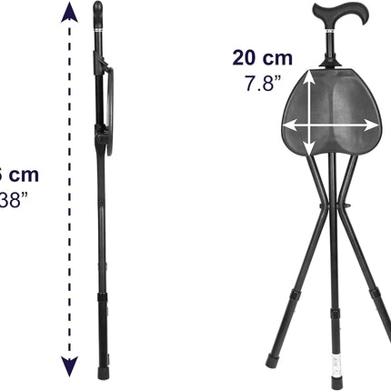 KMINA PRO Walking Stick Chair, Adjustable Handle & Seat, 3-Leg Aluminum Cane
