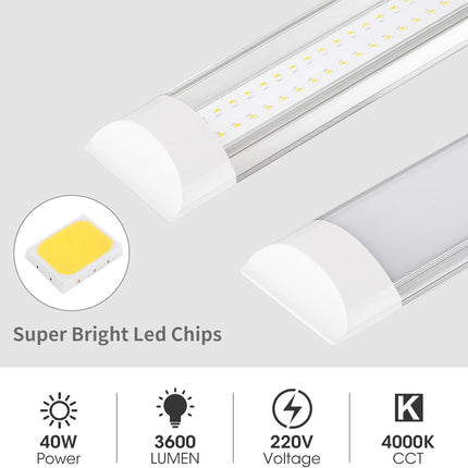 HUMIGA 4FT LED Batten Light 40W Neutral White 4000K Slim Fitting, 2 Pack