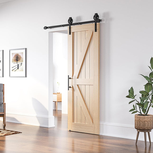 5.5FT Sliding Barn Door Kit Heavy Duty Single Wood Door Track Black SANKEYTEW
