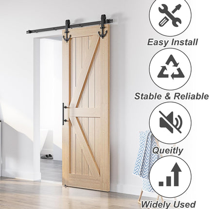 Sliding Barn Door Kit 6FT Heavy Duty Single Wood Door Track Black SANKEYTEW