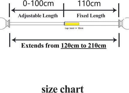 16/19mm Dia 120-210cm Extendable Curtain Pole Set, White, Ball Finials 48-84inch
