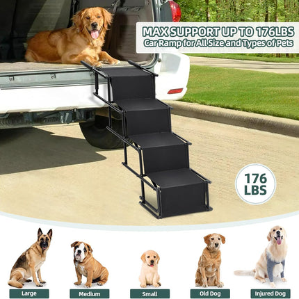 Foldable Dog Ramp Adjustable Non Slip Pet Steps For Car Bed 176lbs Fellie