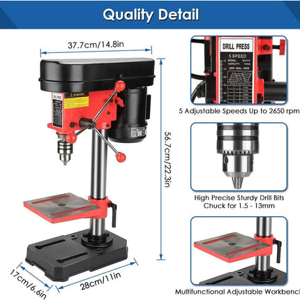 Mini Bench Drill Press 350W  5-Speed Pillar Drill with Cast Iron Base 220V