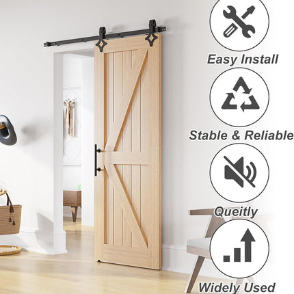 Sliding Barn Door Kit 6.6FT Heavy Duty Steel Track Black Rhombic SANKEYTEW