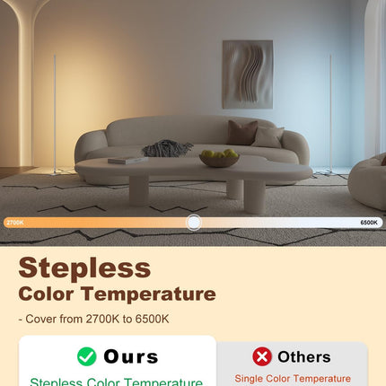 TACAHE Silver Corner Floor Lamp – Dimmable LED Mood Light with Remote, 57"