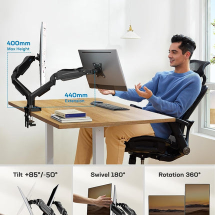 HUANUO Dual Monitor Arm 13–32", Adjustable Desk Mount, VESA 75/100