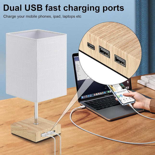 Lightsjoy Touch Table Lamp with USB-C – Dimmable Bedside Light White