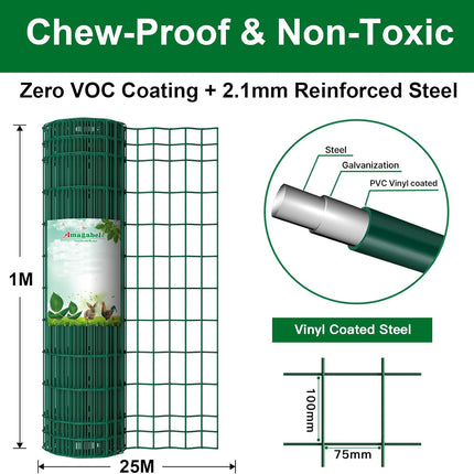 1M x 25M Green PVC Wire Mesh Fence Heavy Duty Rust Proof Garden Fencing Roll