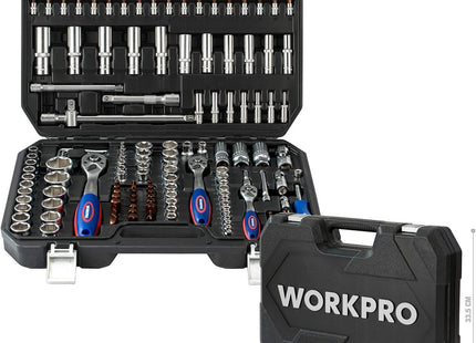 WORKPRO 172-Piece Cr-V Socket Set – 1/2", 3/8", 1/4" Drive, Ratchets & More