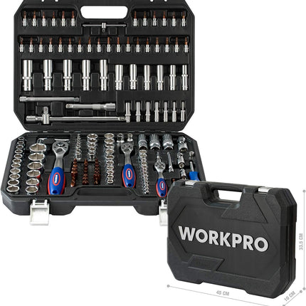WORKPRO 172-Piece Cr-V Socket Set – 1/2", 3/8", 1/4" Drive, Ratchets & More