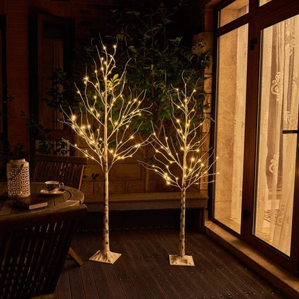 EAMBRITE White Christmas Twig Trees Set 6FT, 5FT - Warm White LEDs, Timer