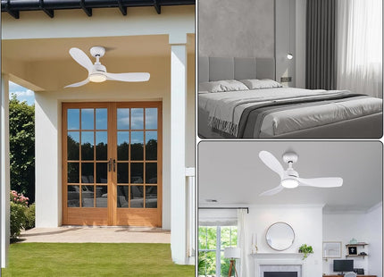 CJOY 42" White Ceiling Fan with Light & Remote, 3 Blades, Quiet DC Motor, Timer