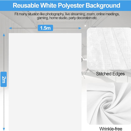 White Backdrop 1.5x2m with Adjustable 2x2m Frame Stand Kit for Studio EMART