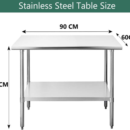 Stainless Steel Kitchen Work Table with Undershelf 90x60x85cm 250KG Nisorpa