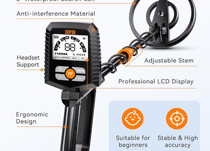 Metal Detector Waterproof Gold Detecting LCD Display 4 Modes SUNPOW