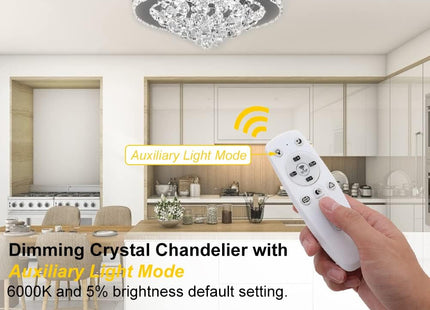 36W Dimmable Crystal LED Ceiling Light 40cm with Remote, 3000K-6000K