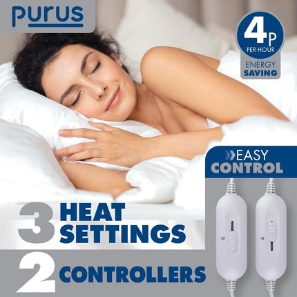 Electric Blanket Double 193x137cm 3 Heat Settings Soft Polyester Purus