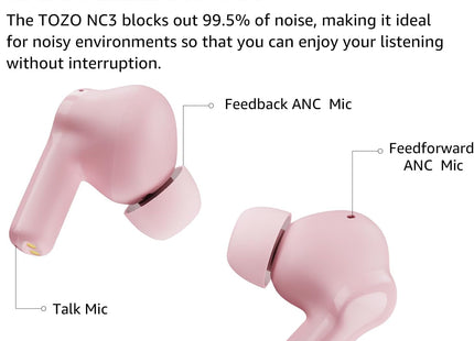 Hybrid Active Noise Cancelling Wireless Earbuds 55H Playtime IPX8 TOZO NC3