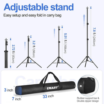 Backdrop Stand 3x2.4m Adjustable Photo Studio Support Kit with Bag EMART