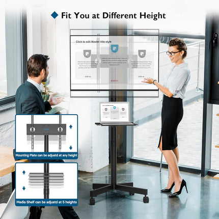 Mobile TV Stand on Wheels 23 to 60 Inch Height Adjustable Shelf BONTEC