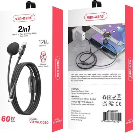 2 in 1 USB C to C + Galaxy Watch 60W Fast Charging Cable