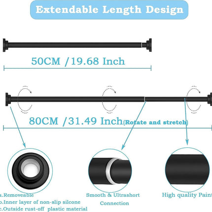 Shower Curtain Rod Tension Extendable 2PCS 50.5-80cm Bathroom Wardrobe