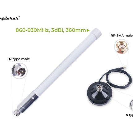 LoRa 3dBi Fiberglass Antenna Kit with base (860-930MHz 360mm) RFELA-1/389