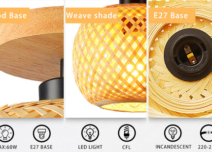 Bamboo Ceiling Light Boho Rattan Semi Flush Mount Farmhouse Fixture Mini Size