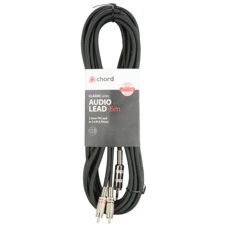 Chord / Citronic 3.5mm Stereo TRS Jack to Twin Phono RCA Audio Lead 1.5m