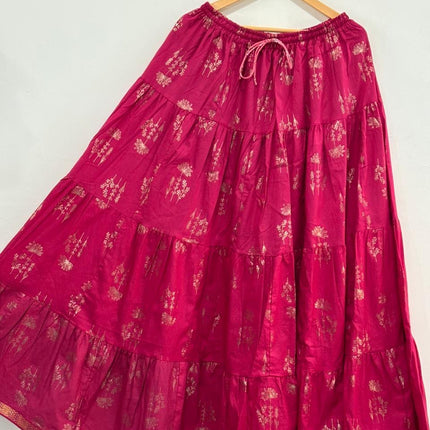 Blackfever Elegant Pink Printed Tiered Skirt – Free Size